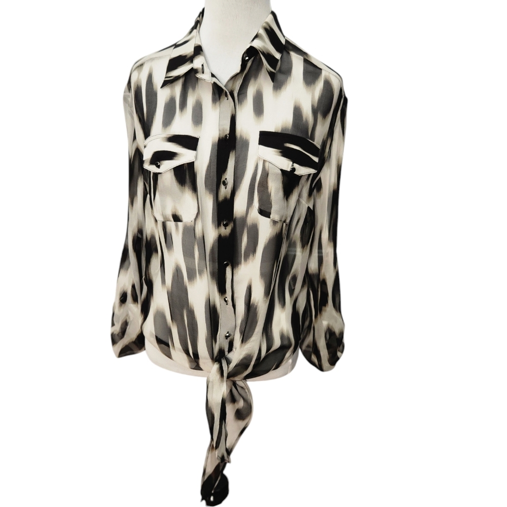 Alberto Makali SILK Sheer Black and White Long Sleeve Shirt Size Small